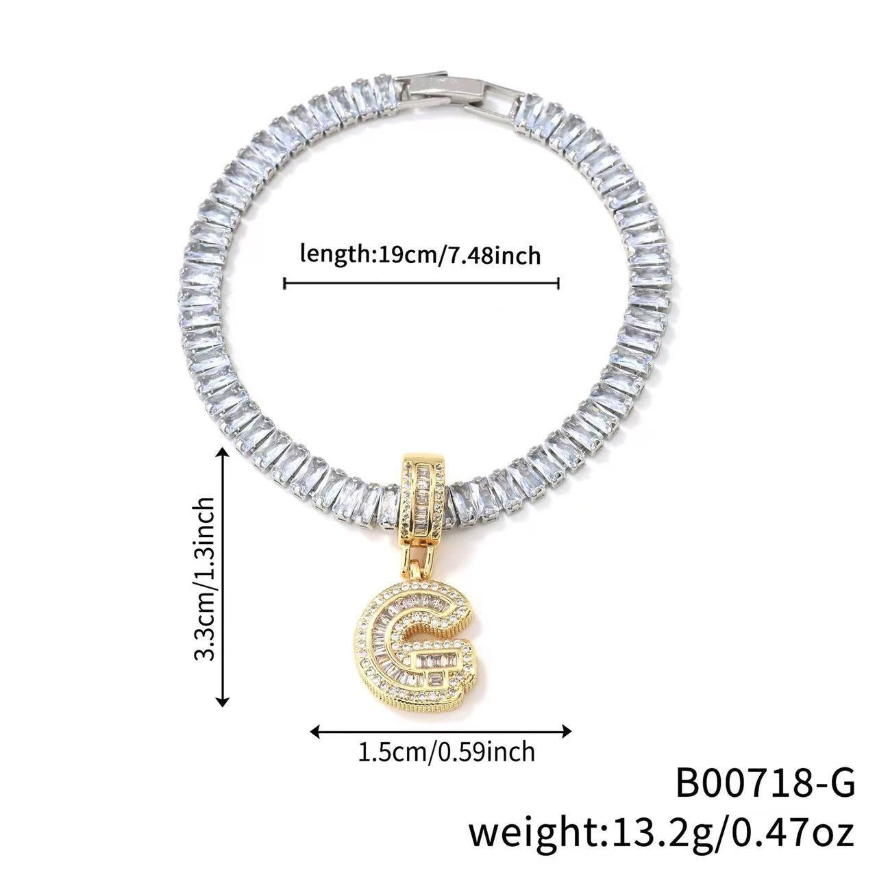 Electroplated 18K Real Gold Plated Copper Letter Bracelet With Zircon Inlay For Women