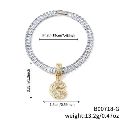 Electroplated 18K Real Gold Plated Copper Letter Bracelet With Zircon Inlay For Women