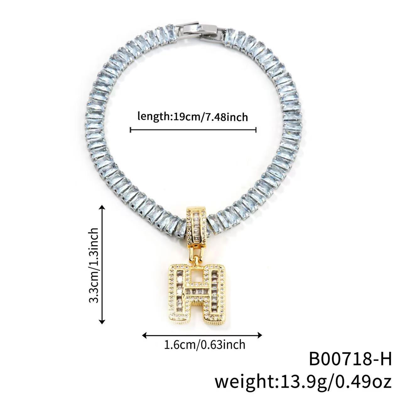 Electroplated 18K Real Gold Plated Copper Letter Bracelet With Zircon Inlay For Women