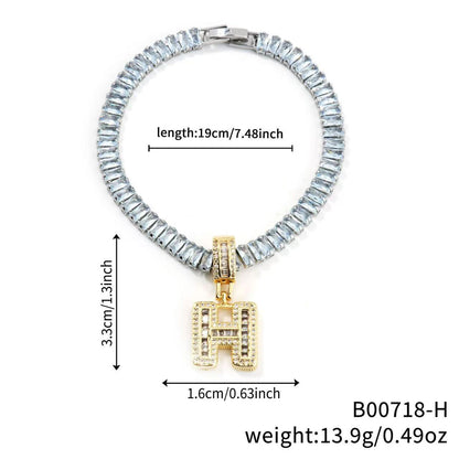 Electroplated 18K Real Gold Plated Copper Letter Bracelet With Zircon Inlay For Women