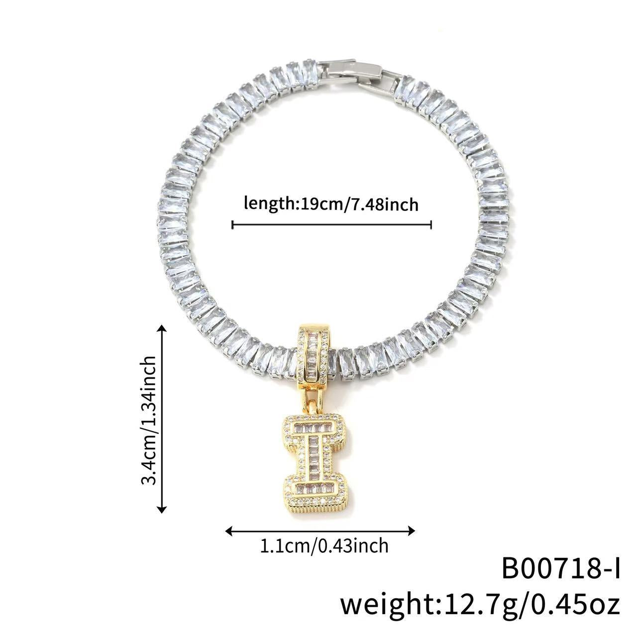 Electroplated 18K Real Gold Plated Copper Letter Bracelet With Zircon Inlay For Women