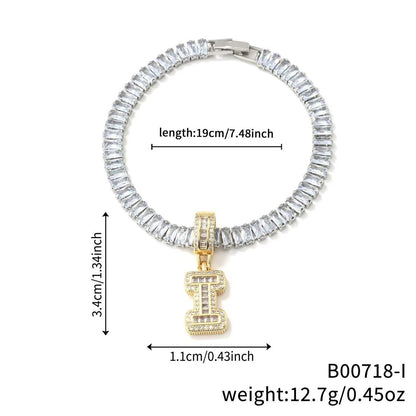 Electroplated 18K Real Gold Plated Copper Letter Bracelet With Zircon Inlay For Women