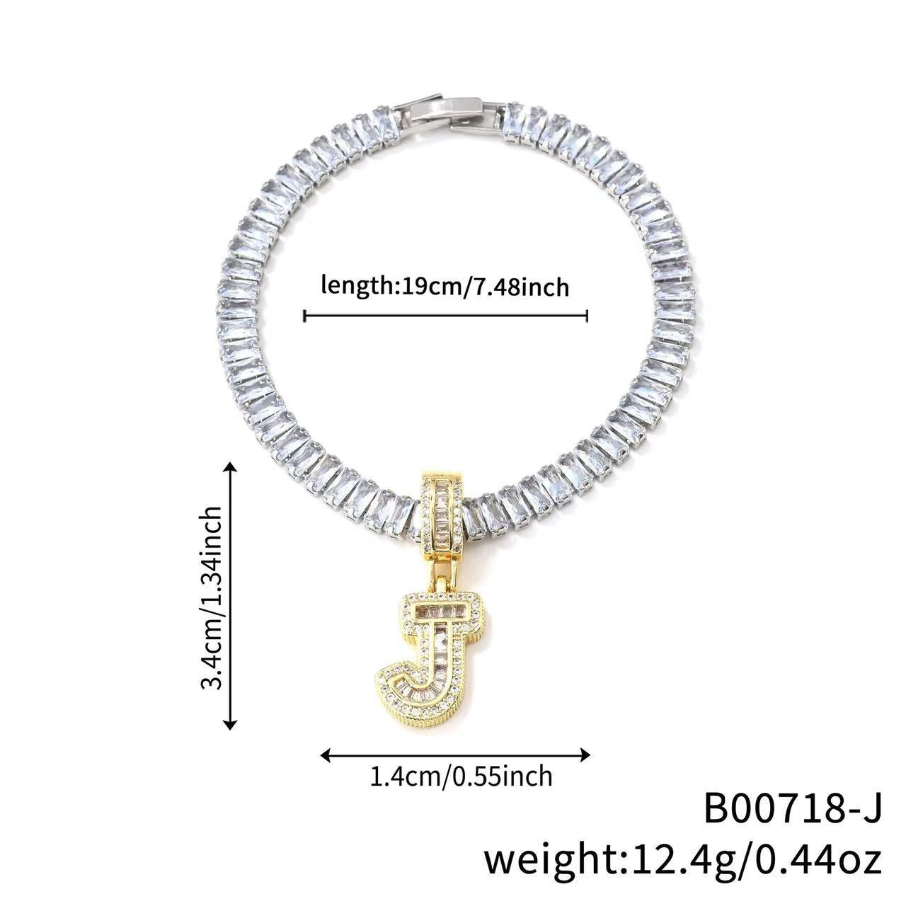 Electroplated 18K Real Gold Plated Copper Letter Bracelet With Zircon Inlay For Women