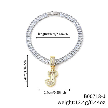 Electroplated 18K Real Gold Plated Copper Letter Bracelet With Zircon Inlay For Women