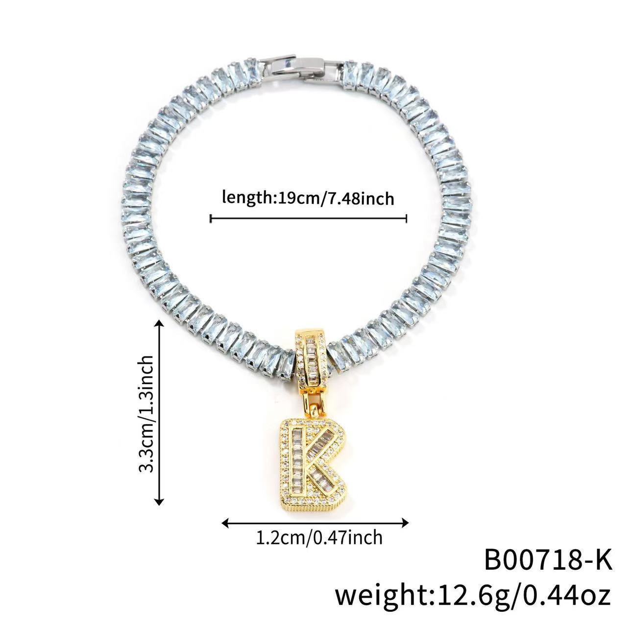 Electroplated 18K Real Gold Plated Copper Letter Bracelet With Zircon Inlay For Women
