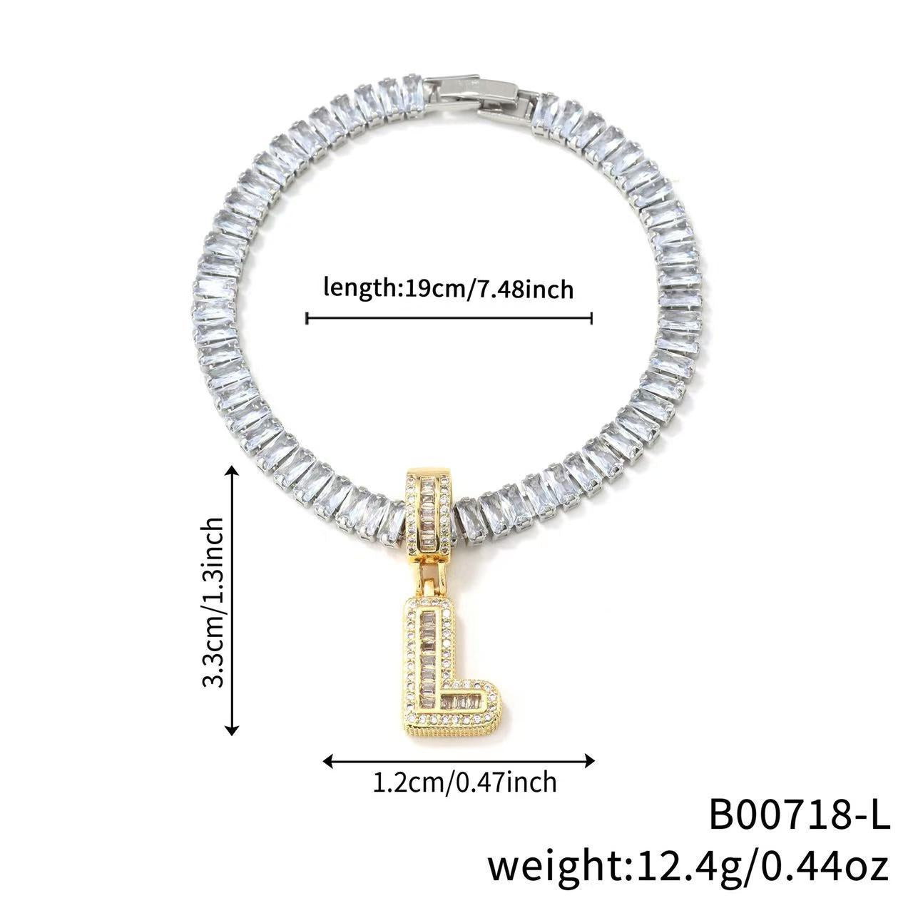 Electroplated 18K Real Gold Plated Copper Letter Bracelet With Zircon Inlay For Women