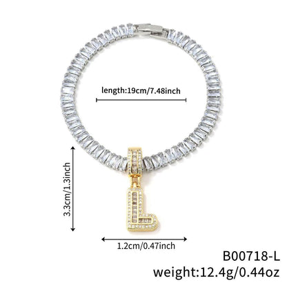 Electroplated 18K Real Gold Plated Copper Letter Bracelet With Zircon Inlay For Women