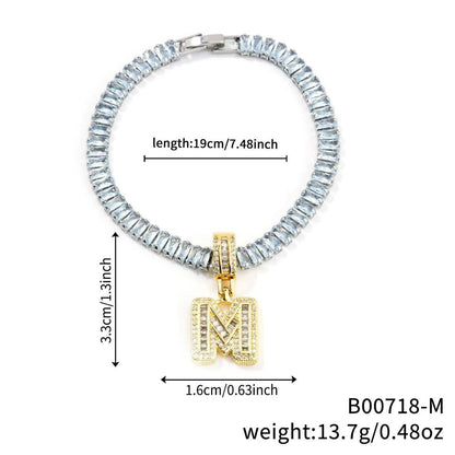 Electroplated 18K Real Gold Plated Copper Letter Bracelet With Zircon Inlay For Women