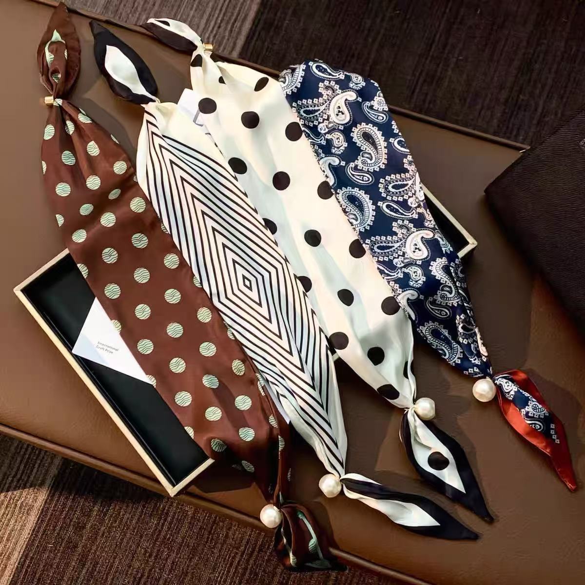 Women’s Satin Scarf Ring With Round Dots Pattern In Multicolor, Perfect For Spring Accessories