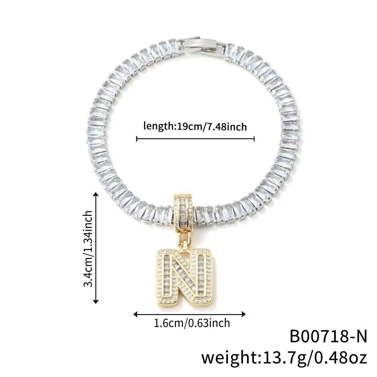 Electroplated 18K Real Gold Plated Copper Letter Bracelet With Zircon Inlay For Women