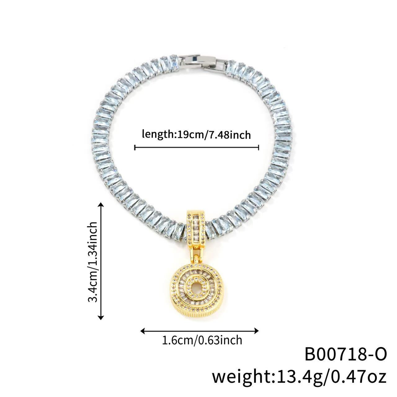 Electroplated 18K Real Gold Plated Copper Letter Bracelet With Zircon Inlay For Women