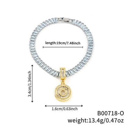 Electroplated 18K Real Gold Plated Copper Letter Bracelet With Zircon Inlay For Women