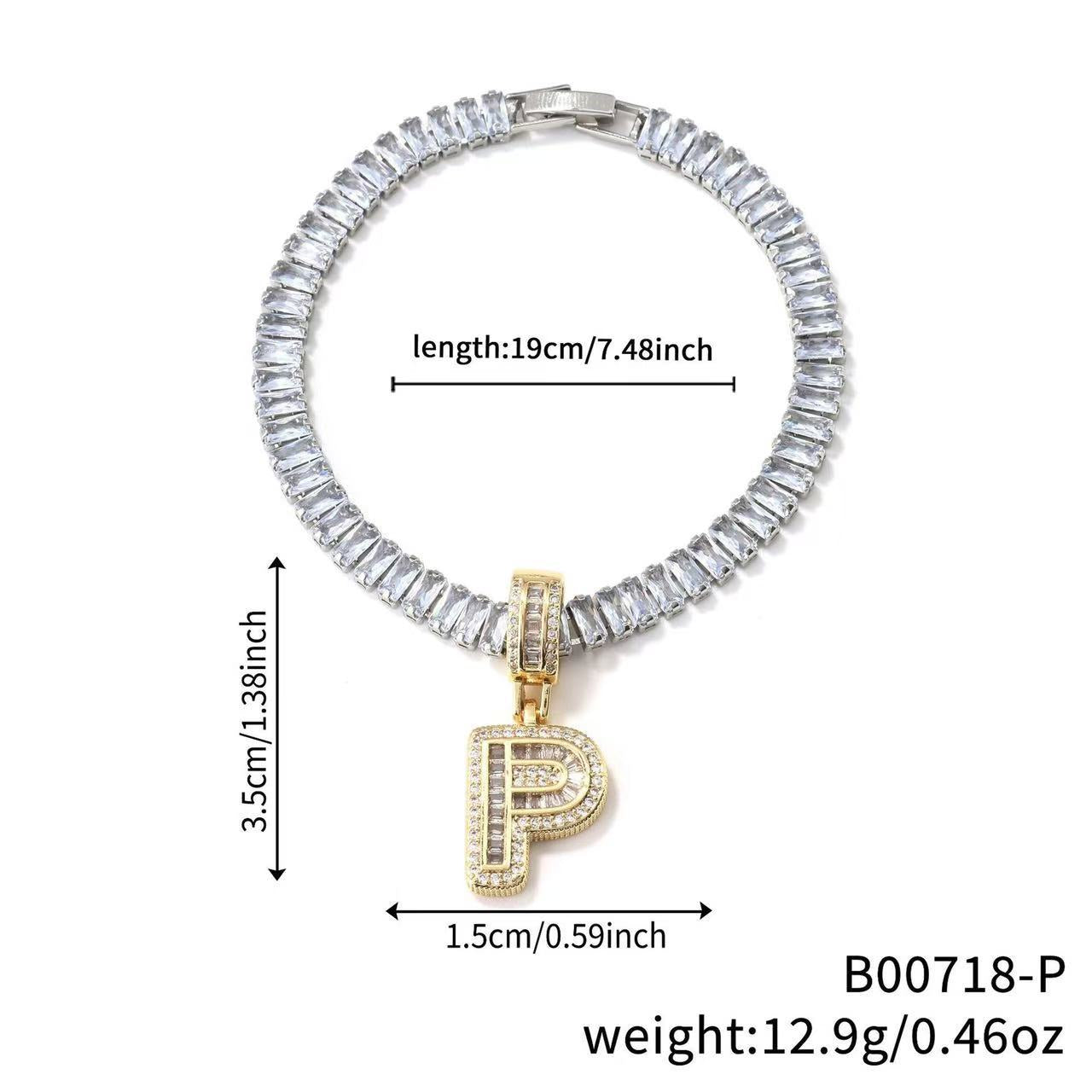 Electroplated 18K Real Gold Plated Copper Letter Bracelet With Zircon Inlay For Women