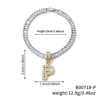 Electroplated 18K Real Gold Plated Copper Letter Bracelet With Zircon Inlay For Women