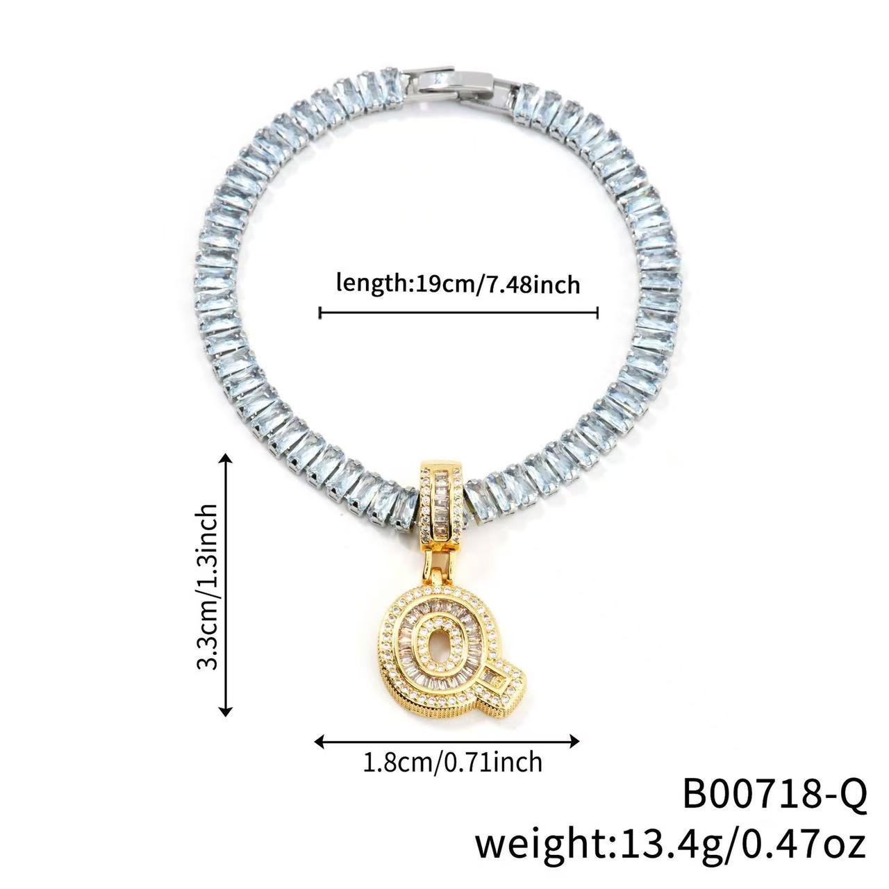 Electroplated 18K Real Gold Plated Copper Letter Bracelet With Zircon Inlay For Women