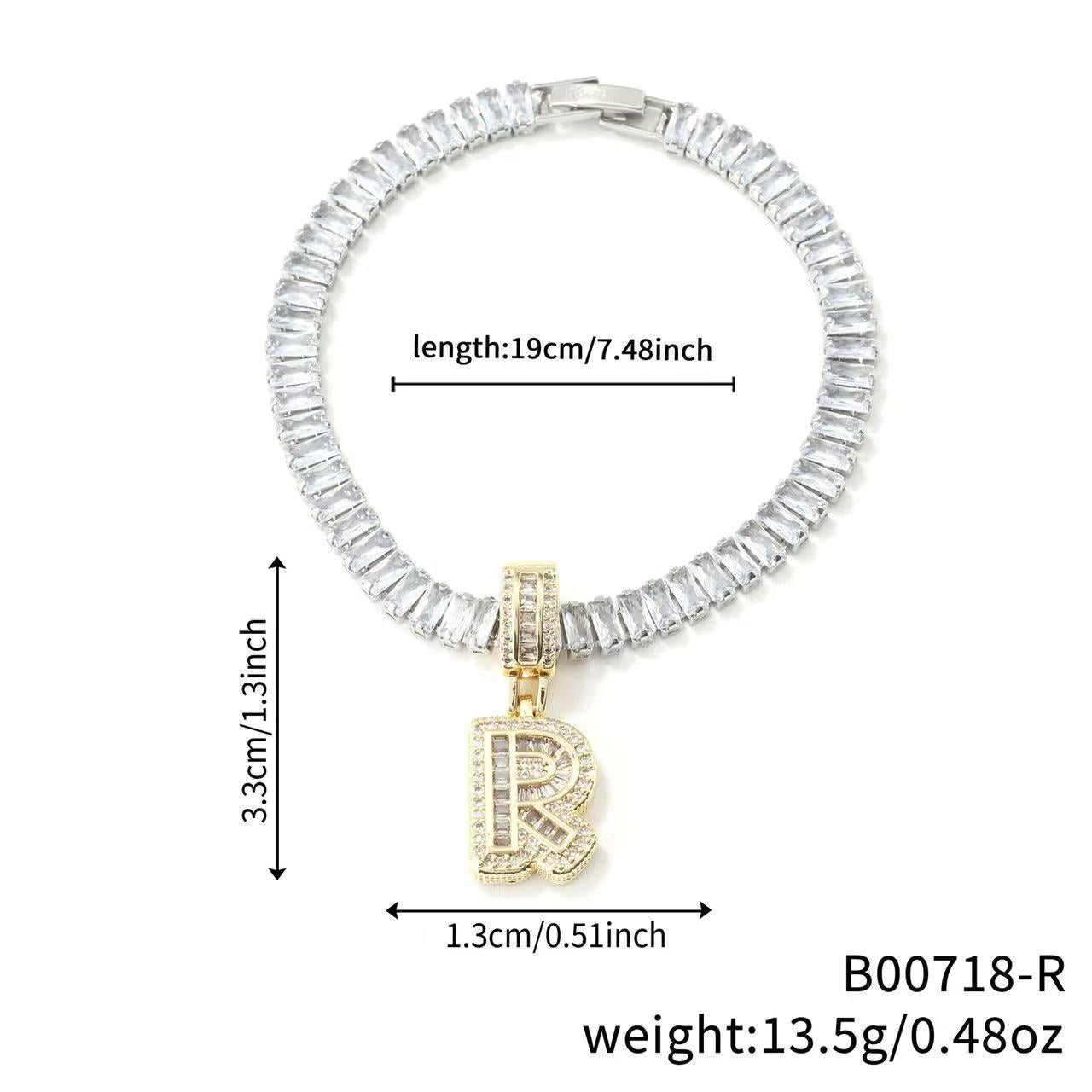 Electroplated 18K Real Gold Plated Copper Letter Bracelet With Zircon Inlay For Women