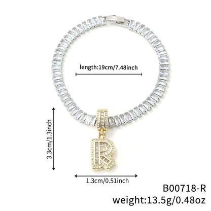 Electroplated 18K Real Gold Plated Copper Letter Bracelet With Zircon Inlay For Women