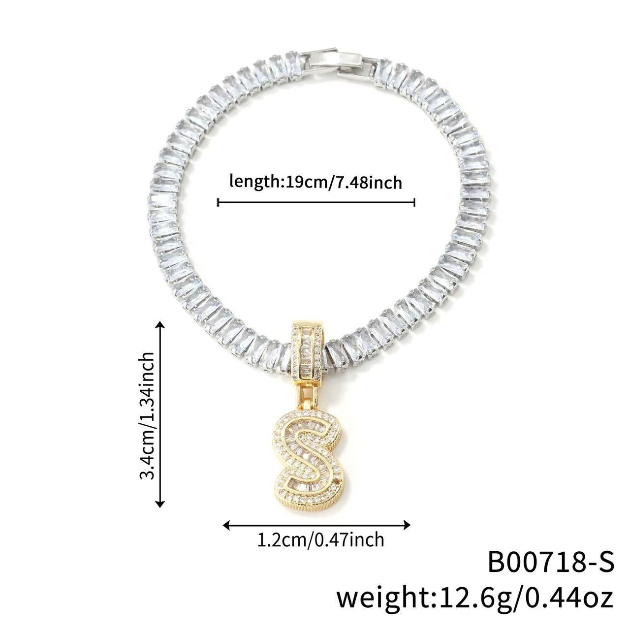 Electroplated 18K Real Gold Plated Copper Letter Bracelet With Zircon Inlay For Women