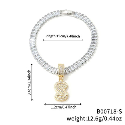 Electroplated 18K Real Gold Plated Copper Letter Bracelet With Zircon Inlay For Women