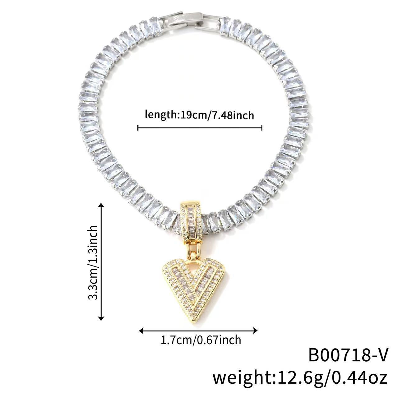 Electroplated 18K Real Gold Plated Copper Letter Bracelet With Zircon Inlay For Women