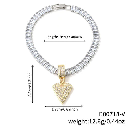 Electroplated 18K Real Gold Plated Copper Letter Bracelet With Zircon Inlay For Women