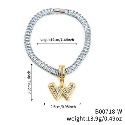 Electroplated 18K Real Gold Plated Copper Letter Bracelet With Zircon Inlay For Women