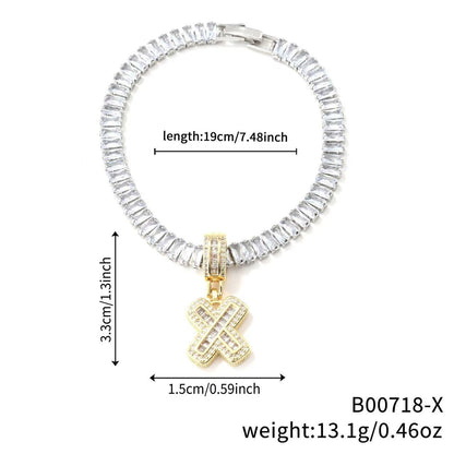 Electroplated 18K Real Gold Plated Copper Letter Bracelet With Zircon Inlay For Women