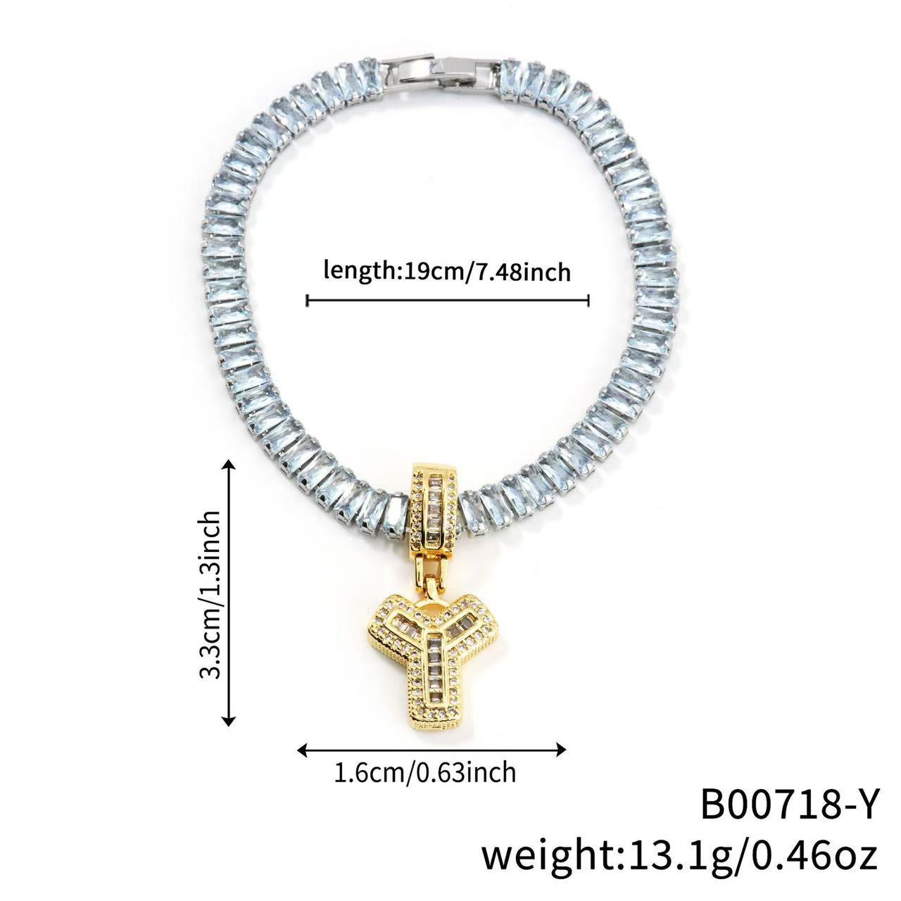 Electroplated 18K Real Gold Plated Copper Letter Bracelet With Zircon Inlay For Women