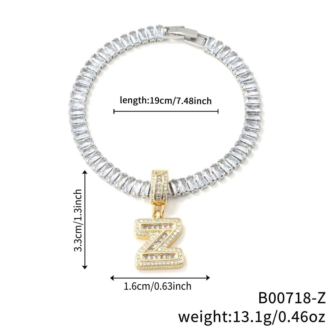 Electroplated 18K Real Gold Plated Copper Letter Bracelet With Zircon Inlay For Women