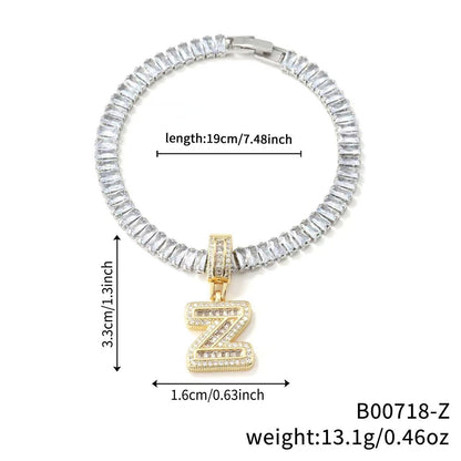 Electroplated 18K Real Gold Plated Copper Letter Bracelet With Zircon Inlay For Women
