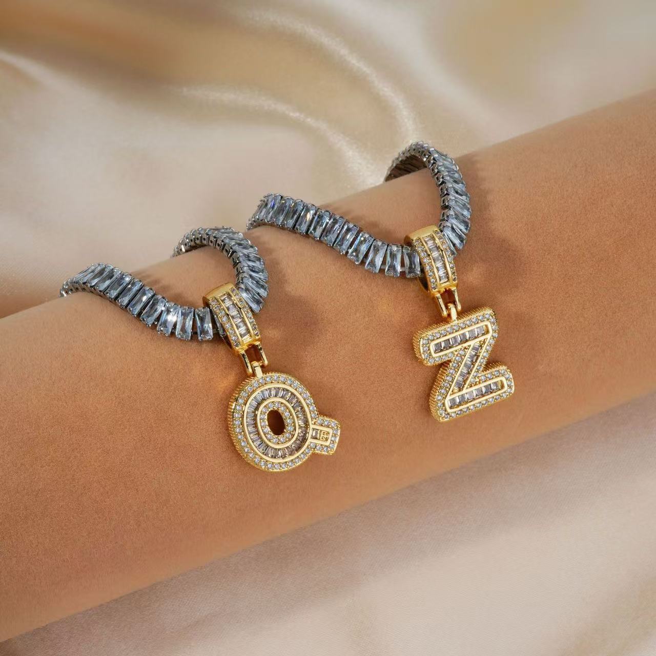 Electroplated 18K Real Gold Plated Copper Letter Bracelet With Zircon Inlay For Women