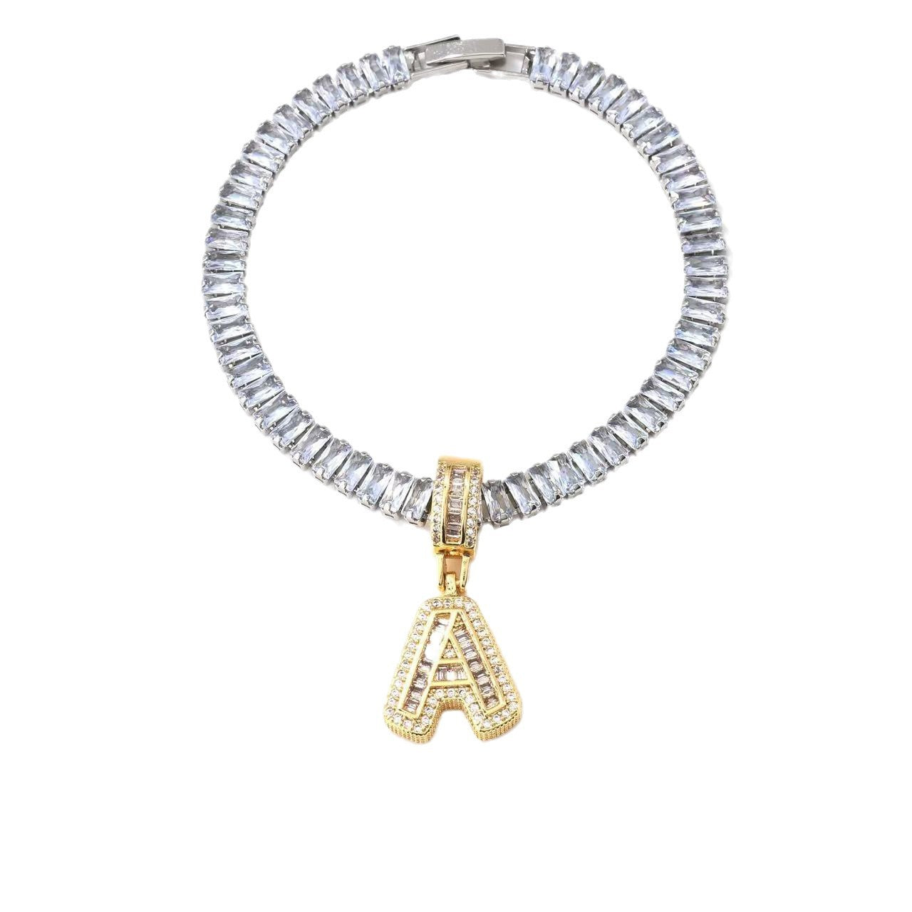 Electroplated 18K Real Gold Plated Copper Letter Bracelet With Zircon Inlay For Women