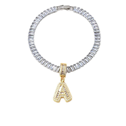 Electroplated 18K Real Gold Plated Copper Letter Bracelet With Zircon Inlay For Women