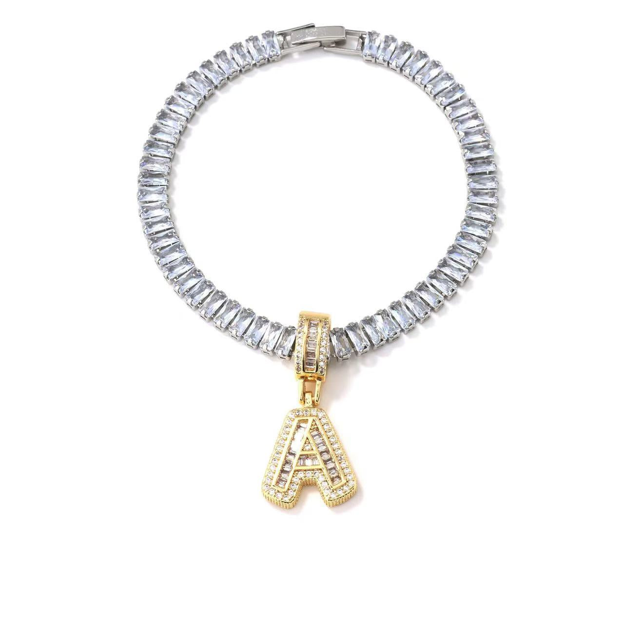 Electroplated 18K Real Gold Plated Copper Letter Bracelet With Zircon Inlay For Women