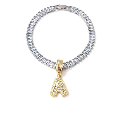 Electroplated 18K Real Gold Plated Copper Letter Bracelet With Zircon Inlay For Women