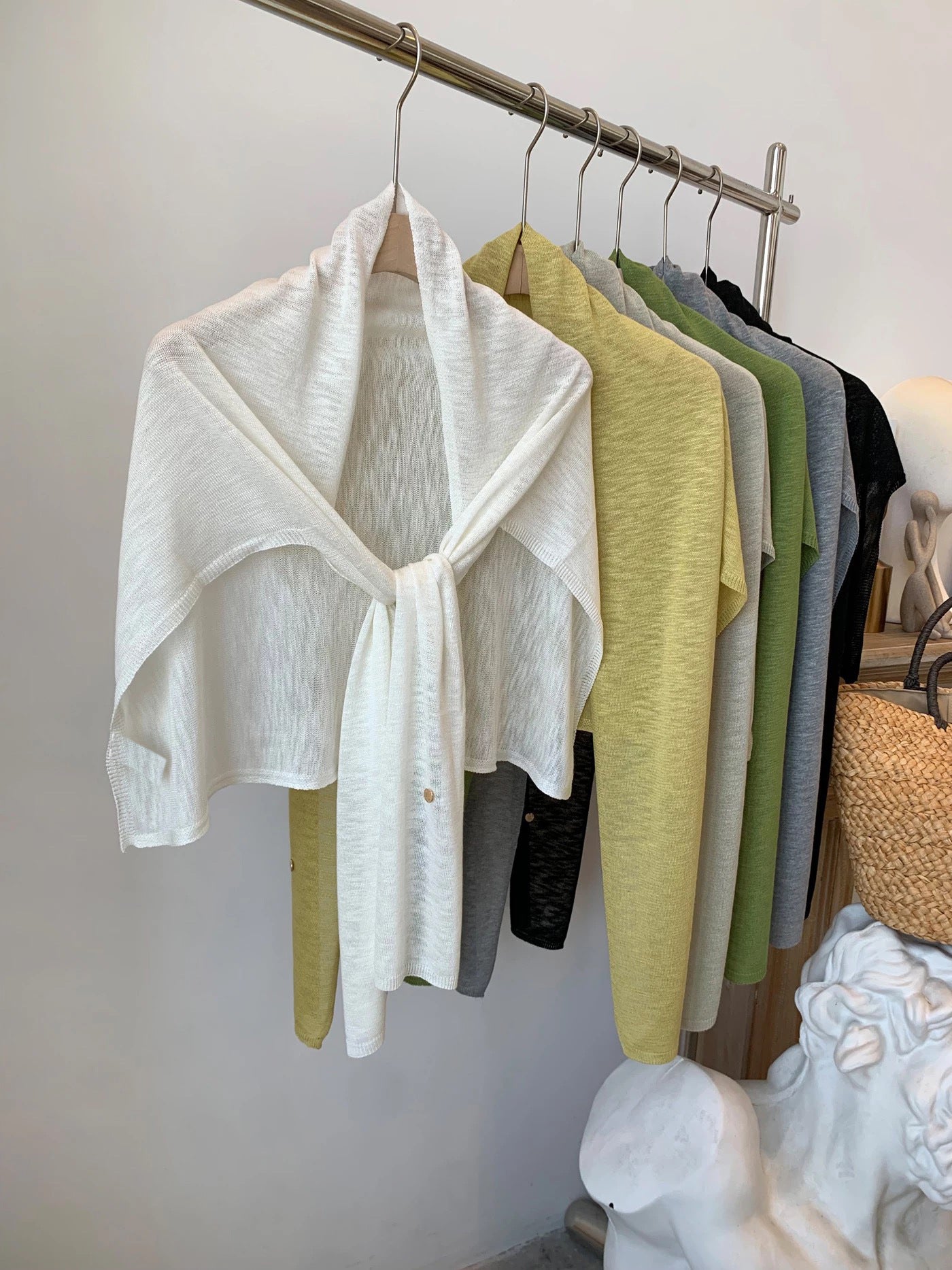 Solid Color Knit Shawl For Women In Coffer, Lightweight Summer Accessory