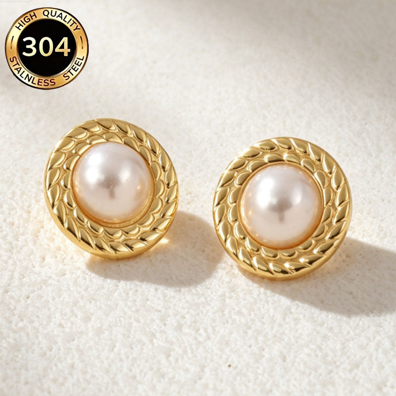 Round Hypoallergenic Earrings In 304 Stainless Steel With 18K Real Gold PVD Coated Plating, 0.03µm Thickness, Unisex Design