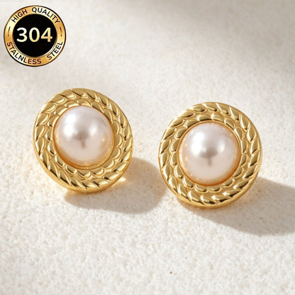 Round Hypoallergenic Earrings In 304 Stainless Steel With 18K Real Gold PVD Coated Plating, 0.03µm Thickness, Unisex Design