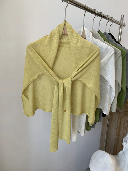 Solid Color Knit Shawl For Women In Coffer, Lightweight Summer Accessory