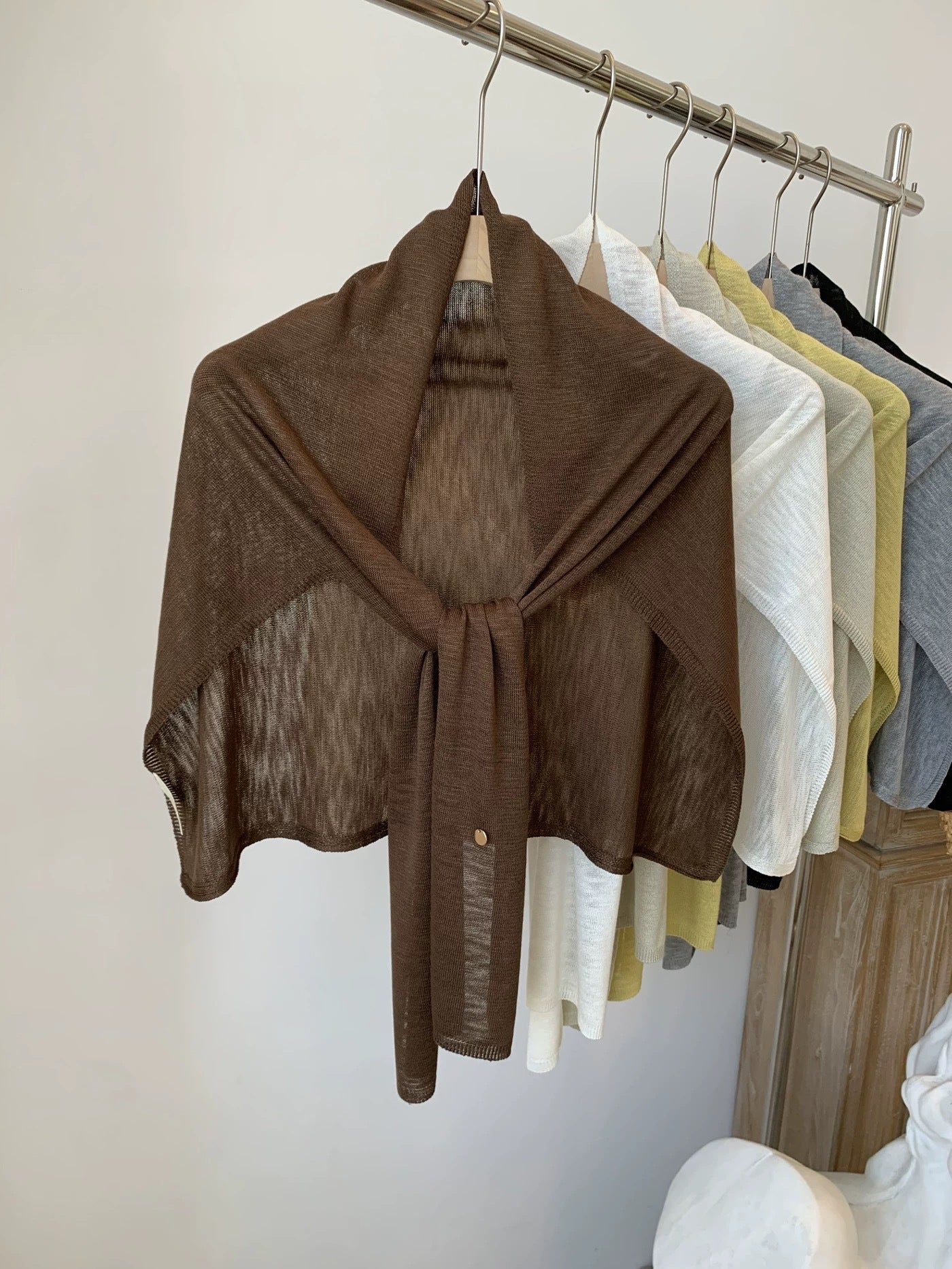 Solid Color Knit Shawl For Women In Coffer, Lightweight Summer Accessory
