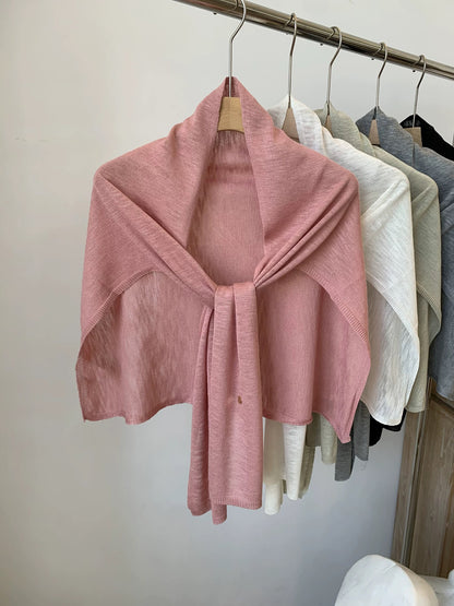 Solid Color Knit Shawl For Women In Coffer, Lightweight Summer Accessory
