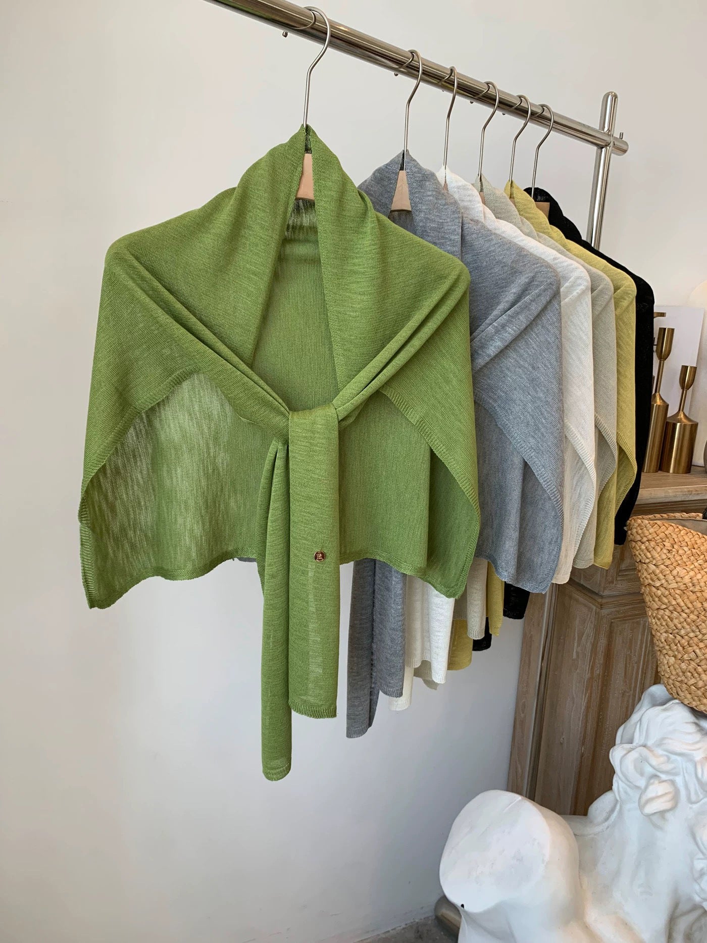 Solid Color Knit Shawl For Women In Coffer, Lightweight Summer Accessory