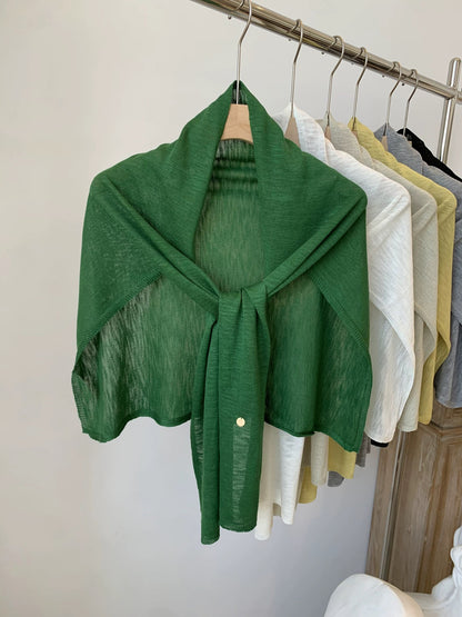 Solid Color Knit Shawl For Women In Coffer, Lightweight Summer Accessory