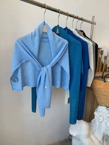 Solid Color Knit Shawl For Women In Coffer, Lightweight Summer Accessory