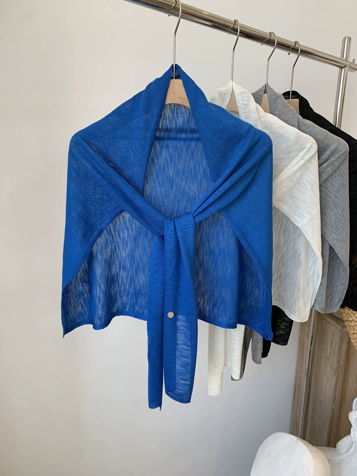 Solid Color Knit Shawl For Women In Coffer, Lightweight Summer Accessory