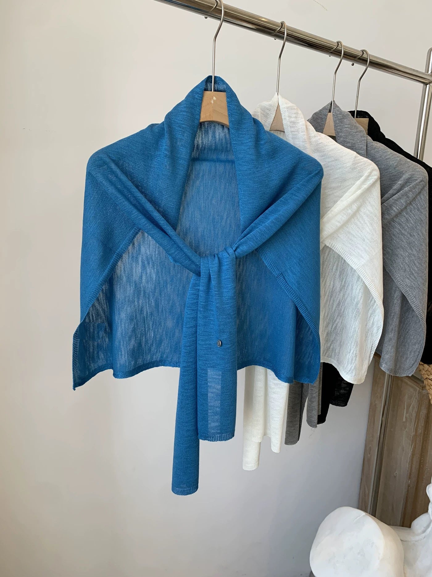 Solid Color Knit Shawl For Women In Coffer, Lightweight Summer Accessory