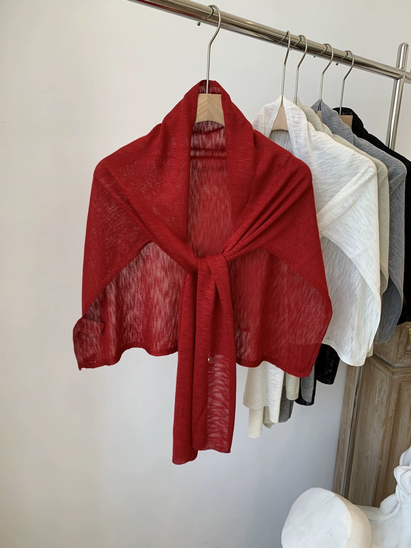 Solid Color Knit Shawl For Women In Coffer, Lightweight Summer Accessory