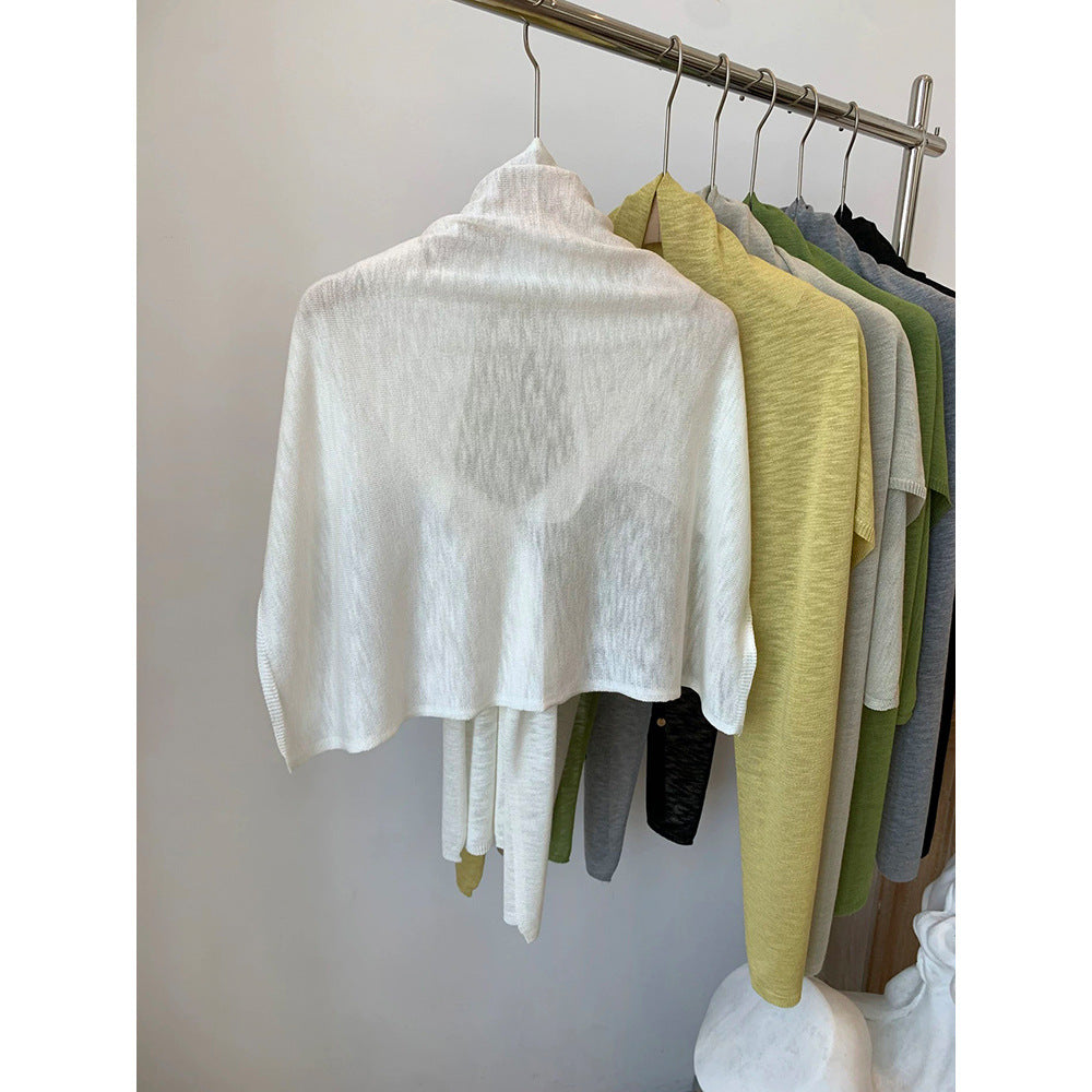 Solid Color Knit Shawl For Women In Coffer, Lightweight Summer Accessory