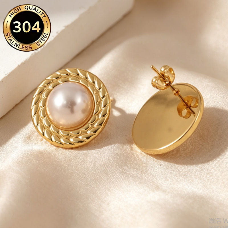 Round Hypoallergenic Earrings In 304 Stainless Steel With 18K Real Gold PVD Coated Plating, 0.03µm Thickness, Unisex Design