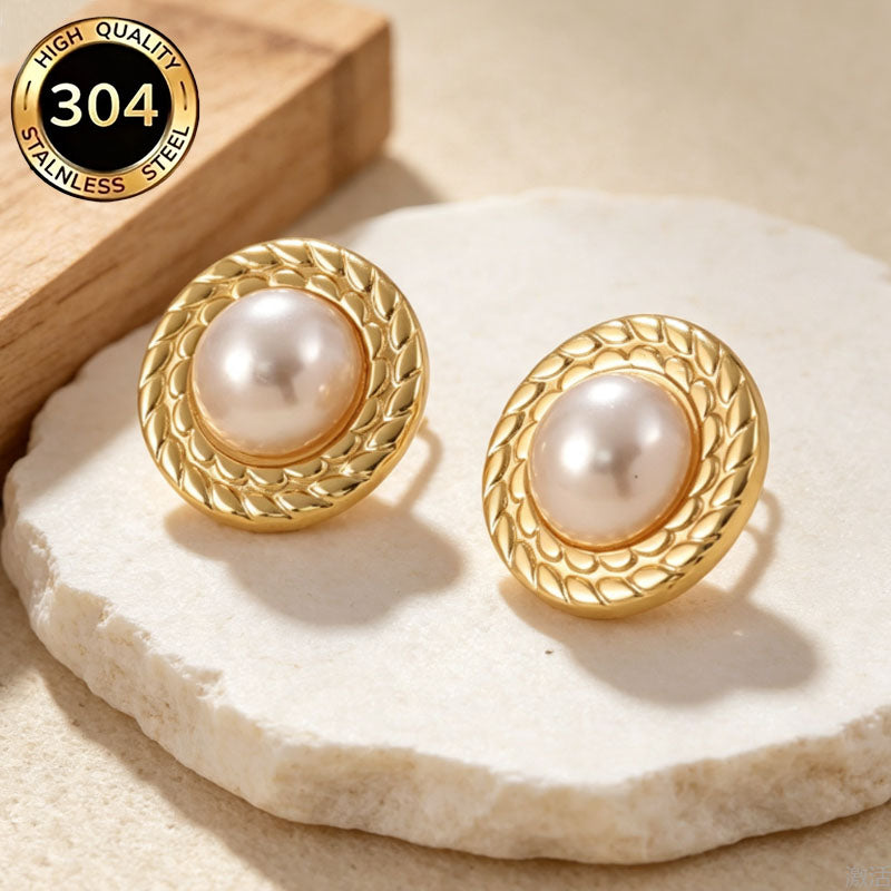 Round Hypoallergenic Earrings In 304 Stainless Steel With 18K Real Gold PVD Coated Plating, 0.03µm Thickness, Unisex Design